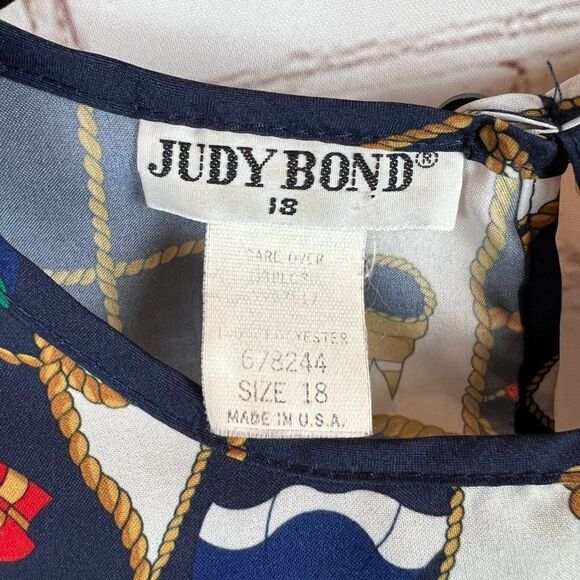 JUDY BOND vintage blue multicolor flags short sleeve top blouse size 18 - Picture 4 of 6